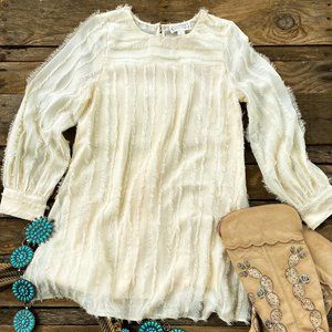 Frayed Texture Ivory Dress